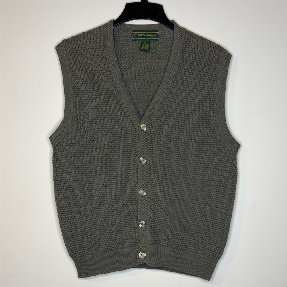 Croft & Barroow Olive Green Knit Button-Front Vest Size LT